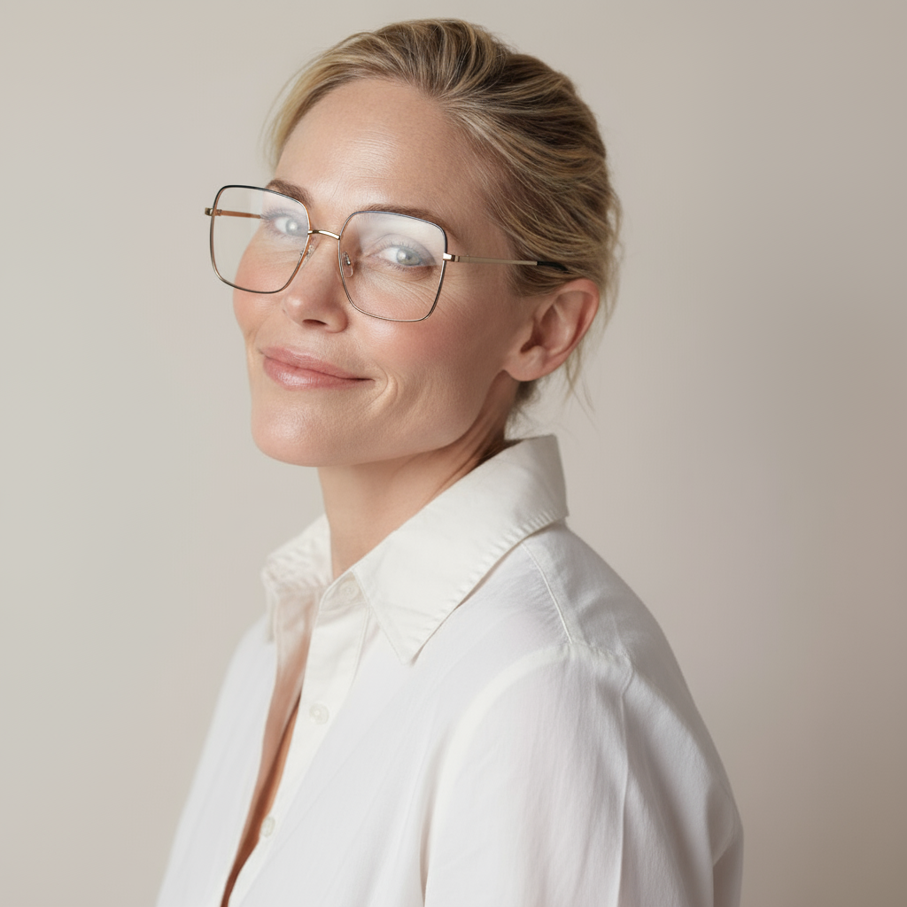 Oversized square black and gold eyeglasses