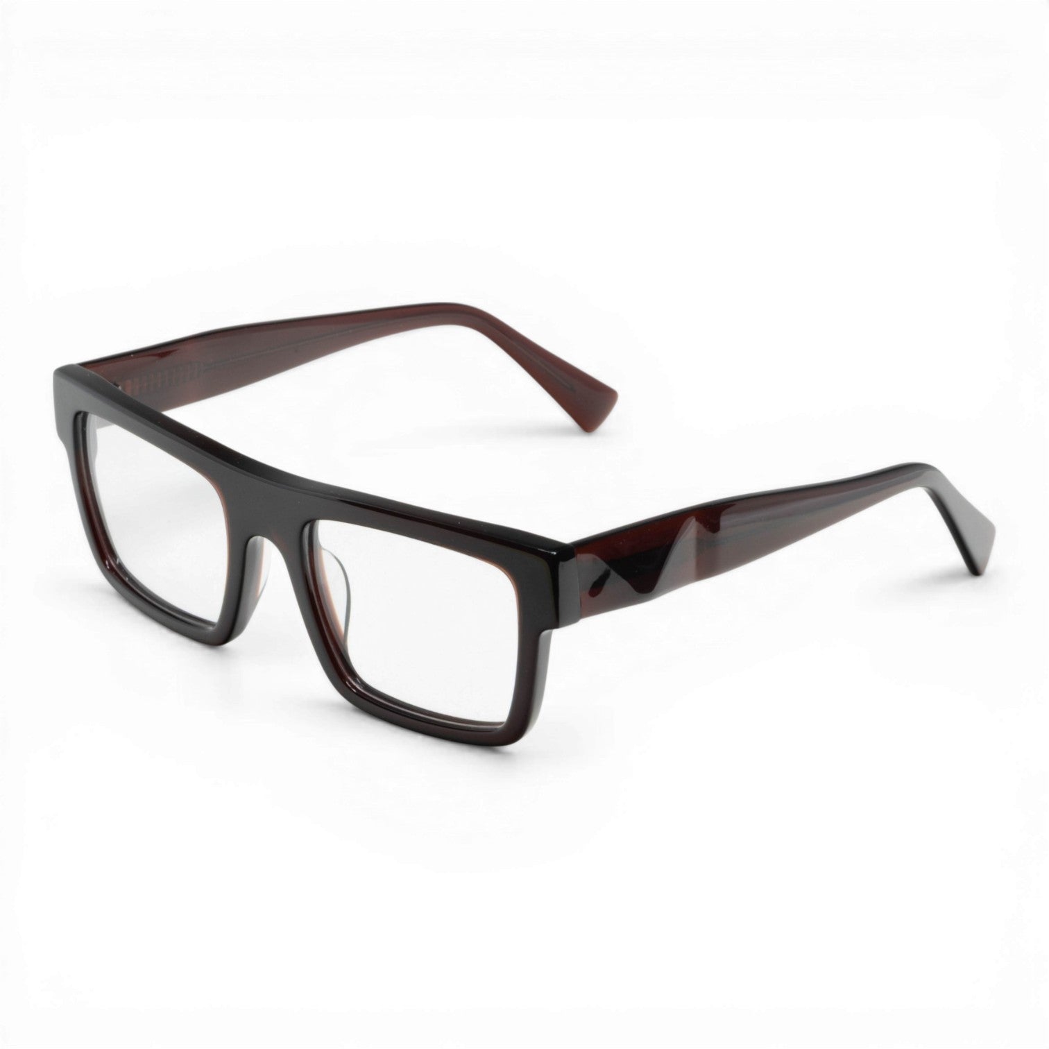 recatnagle brown glasses