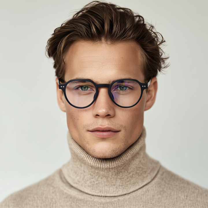 Round acetate black eyeglasses