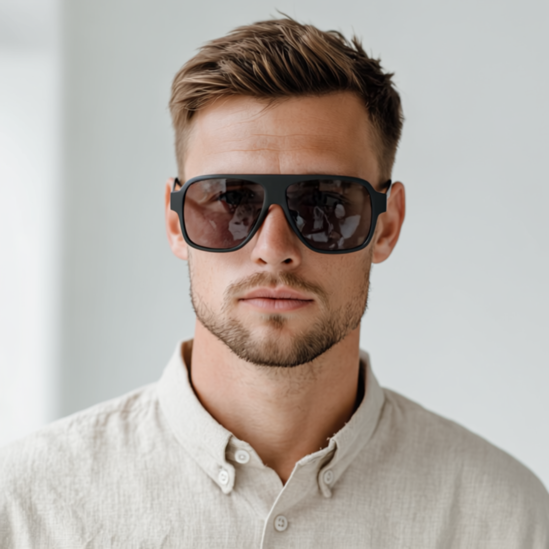 Oversized grey sport sunglasses