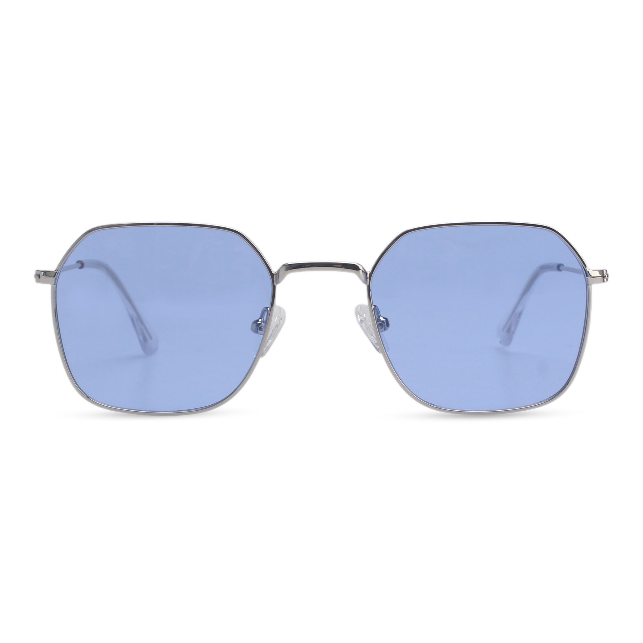 Geometric minimal silver and blue sunglasses