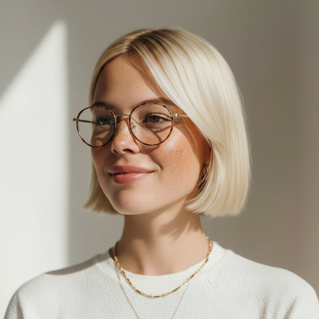 Round tortoise and gold eyeglasses