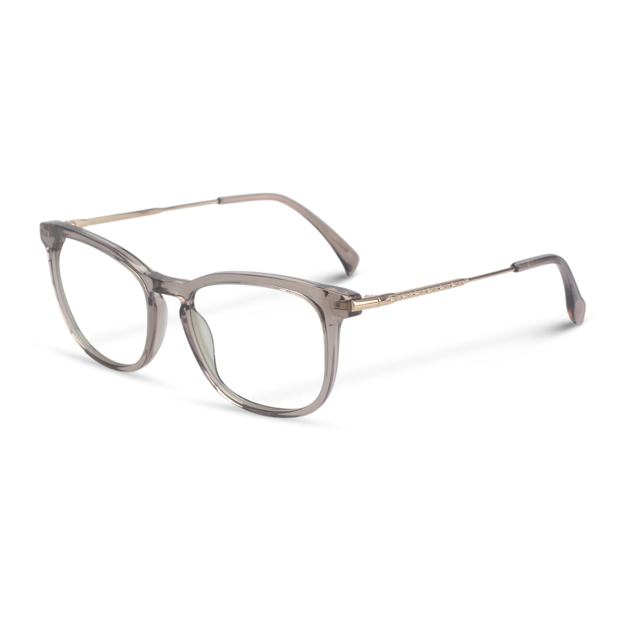 Beige plastic and metallic eyeglasses