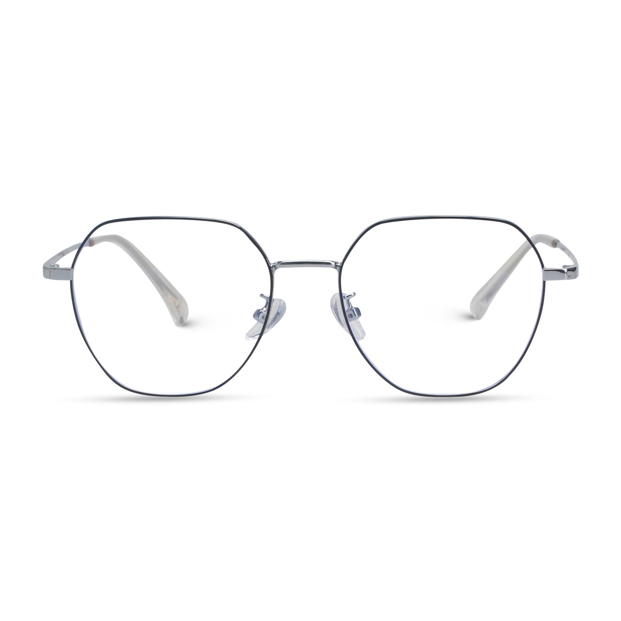 Minimal geometric black and silver eyeglasses