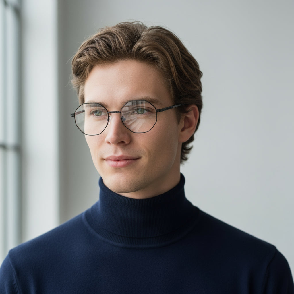 Metal geometric black eyeglasses