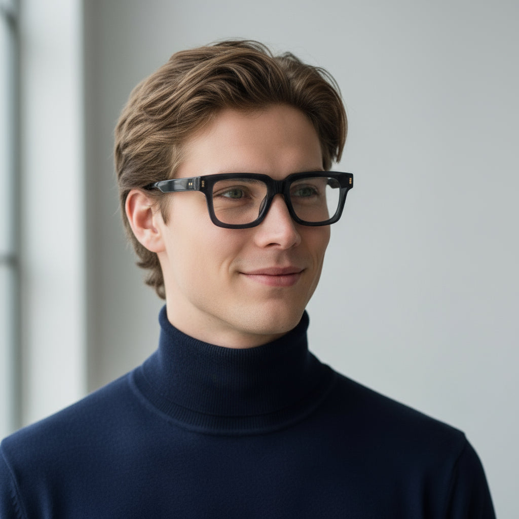 Bold square blue eyeglasses