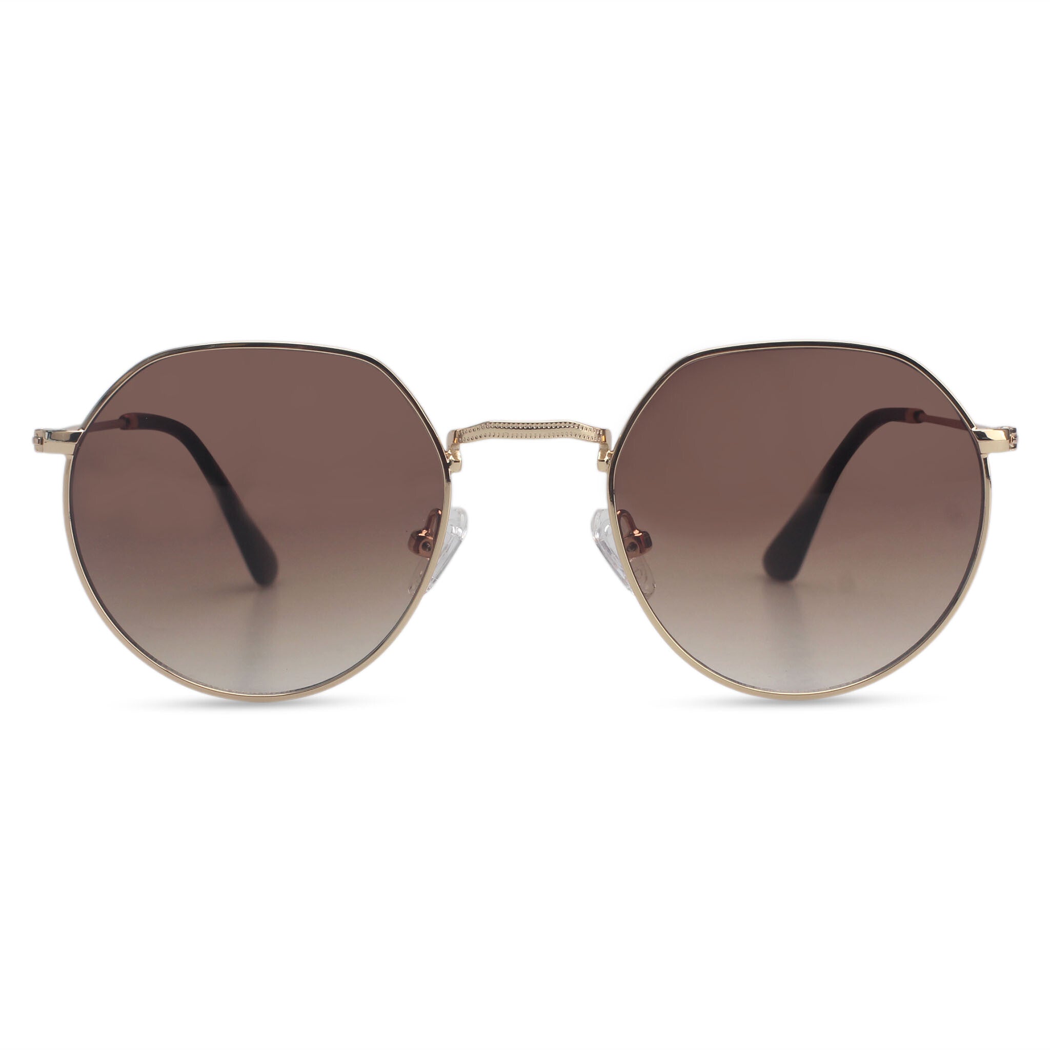 Geometric minimalistic gold and brown sunglasses