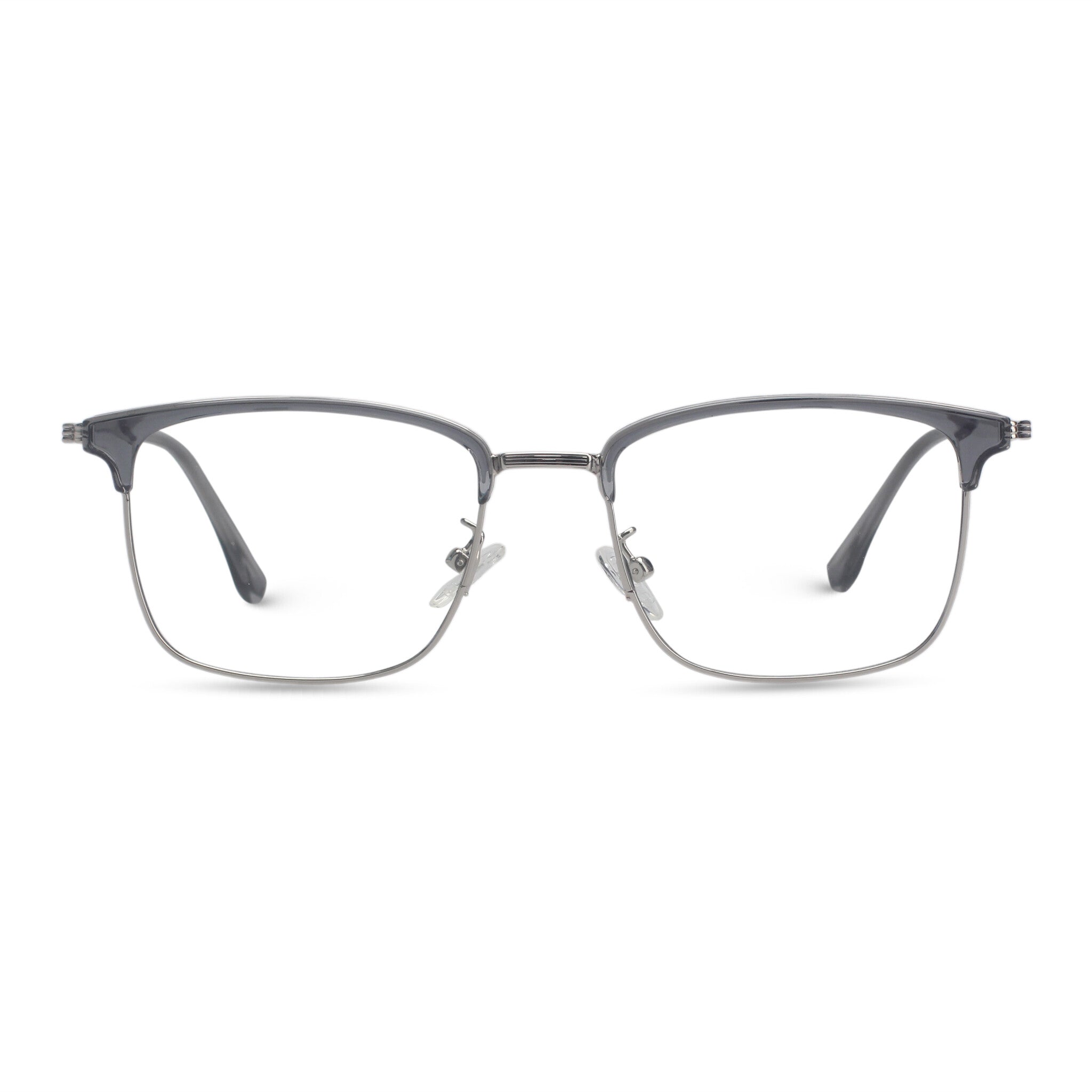 Square grey and silver eyeglasses
