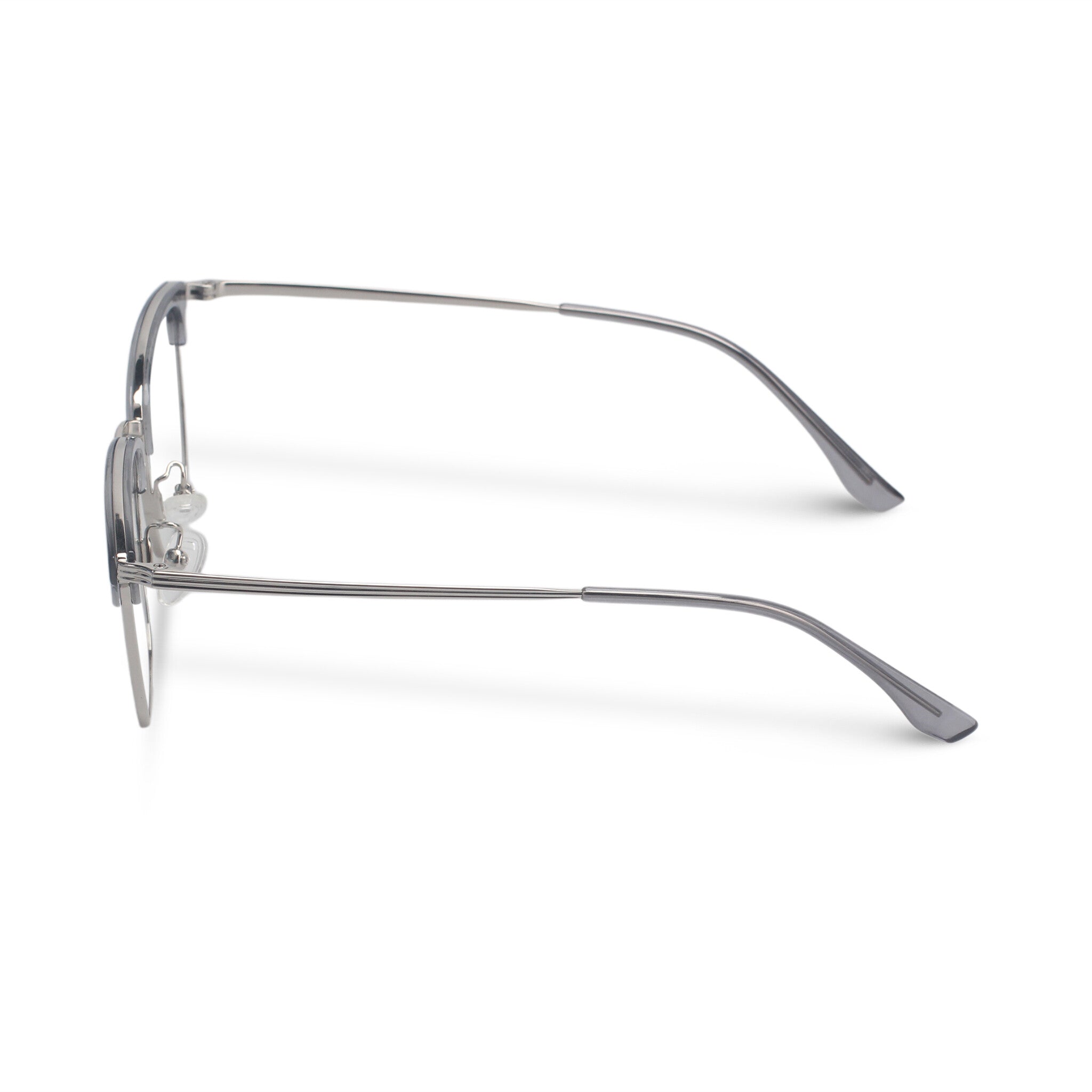 Square grey and silver eyeglasses